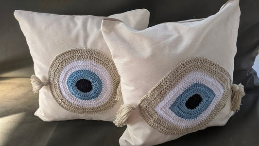Handmade Evil Eye Cover Cushion - House Ornament - Crochet Pillow