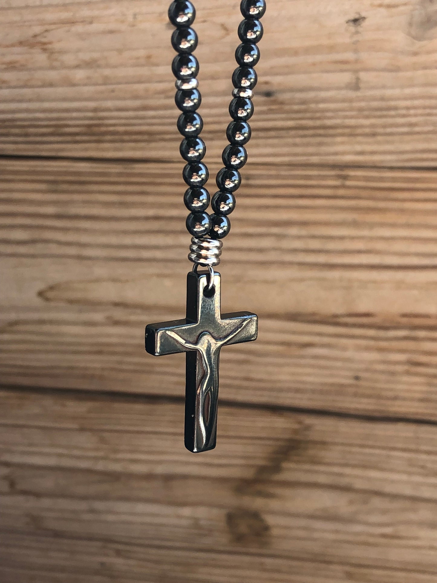 Hematite Cross Car Mirror Charm – Car Protection