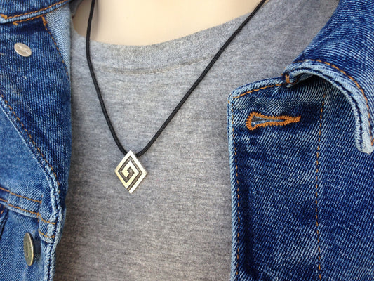 Men's Greek Κey Pendant Necklace - Men's jewelry - Gift for Him
