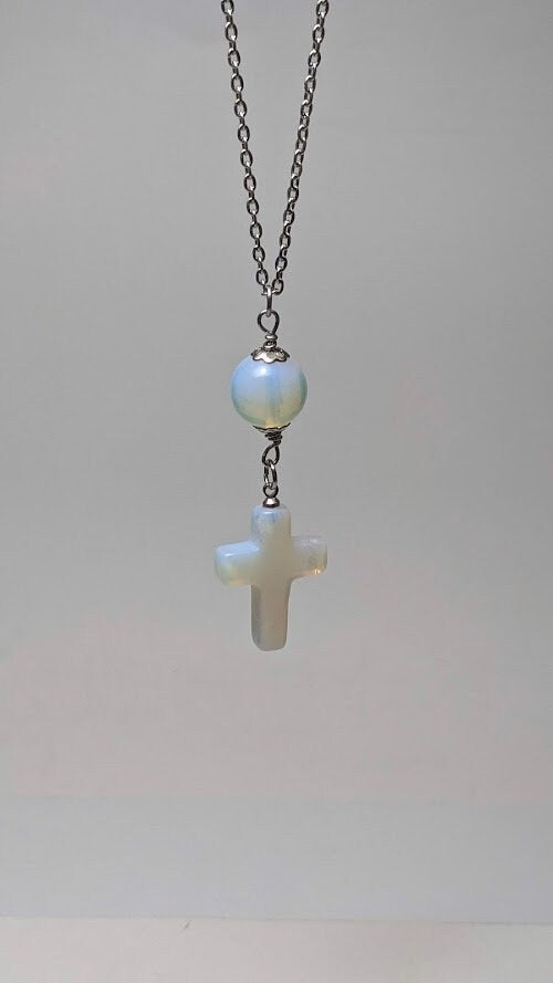 Moonstone Cross Car Mirror Charm - Car Accessories