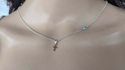 Collier en Argent Croix & Oeil en Nacre
