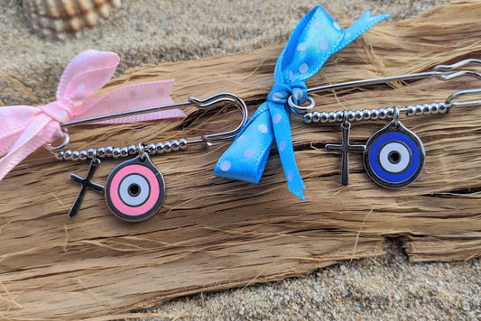Evil Eye Cross Safety Pin - Baby Protection - Baby Gift