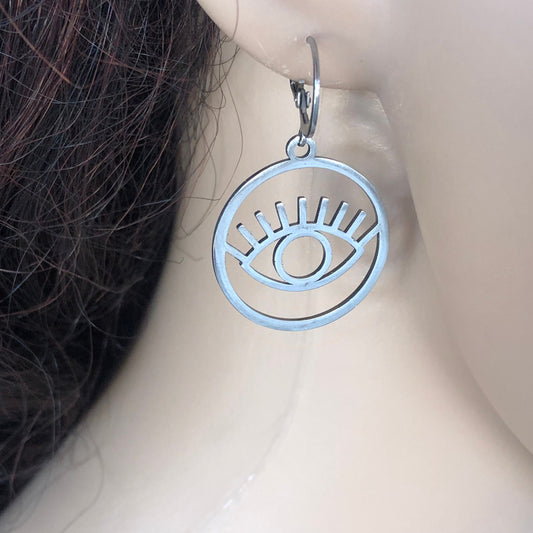 Boucles d’Oreilles au Laser Motif Oeil  en Acier Inoxydable