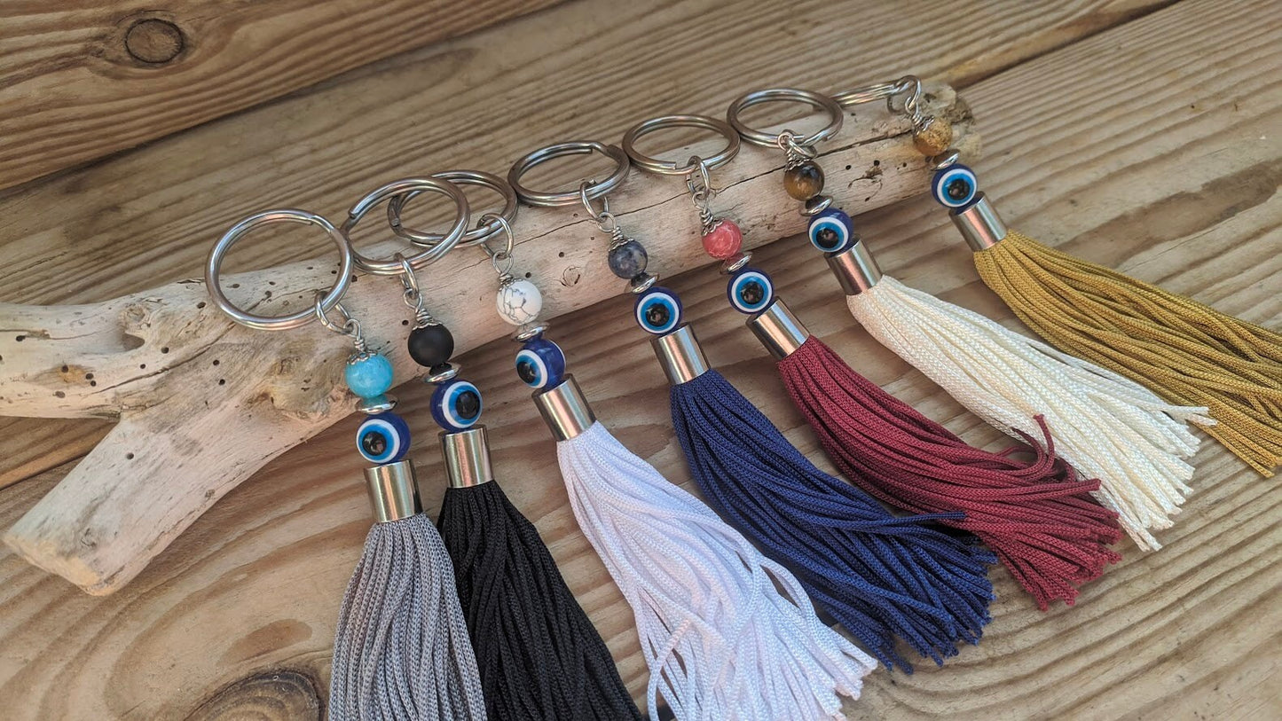 Evil Eye Gemstone Handbag Charm | Greek Handcrafted Purse Accessory
