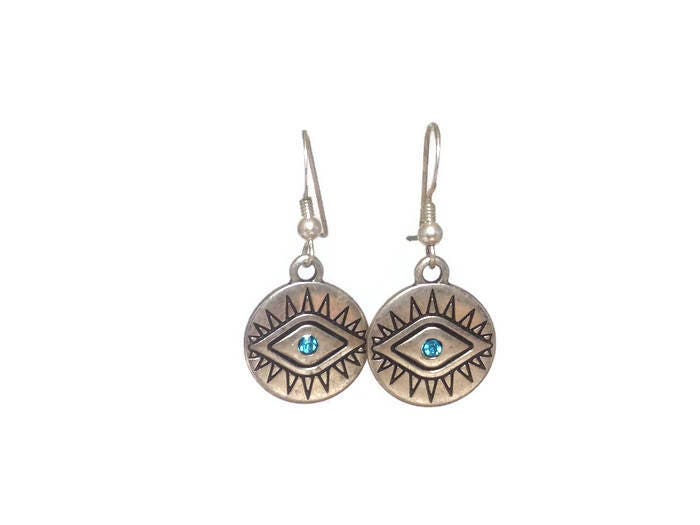 Evil Eye Earrings With Turquoise Stone | Sterling Silver French Ear Wire | Greek Protection Jewelry
