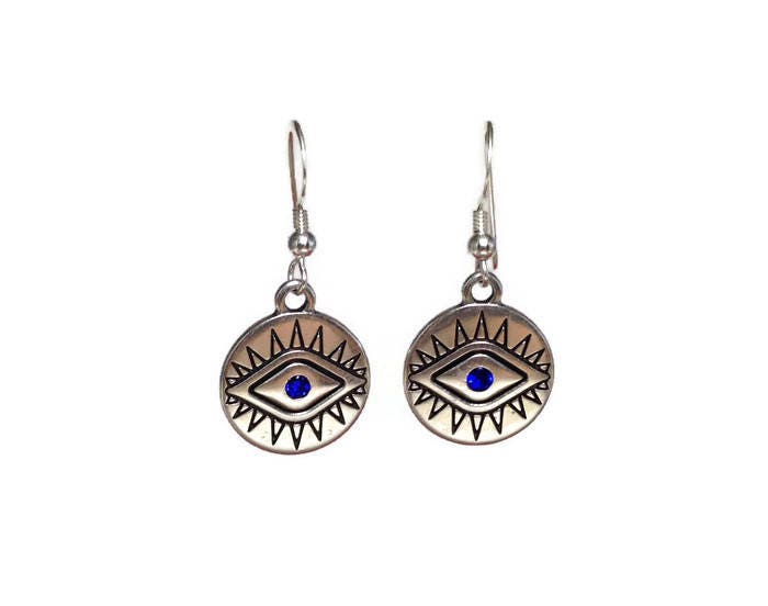 Evil Eye Earrings With Blue Stone - Greek Jewelry - Ethnic Jewelry