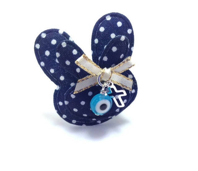 Blue baby boy evil eye rabbit safety pin