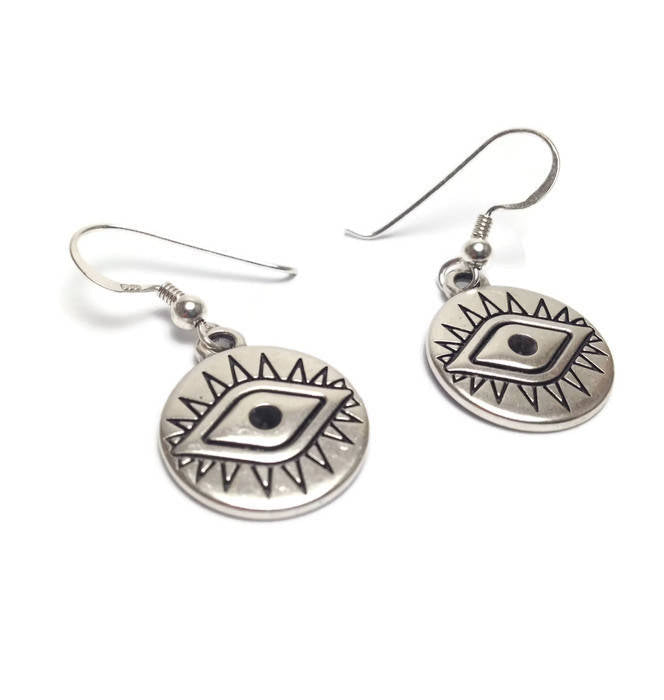 Evil Eye Earrings With Turquoise Stone | Sterling Silver French Ear Wire | Greek Protection Jewelry