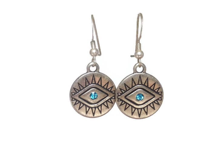 Evil Eye Earrings With Turquoise Stone | Sterling Silver French Ear Wire | Greek Protection Jewelry