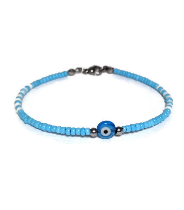 Bracelet Perles Rocailles Oeil Bleu - Minimaliste -