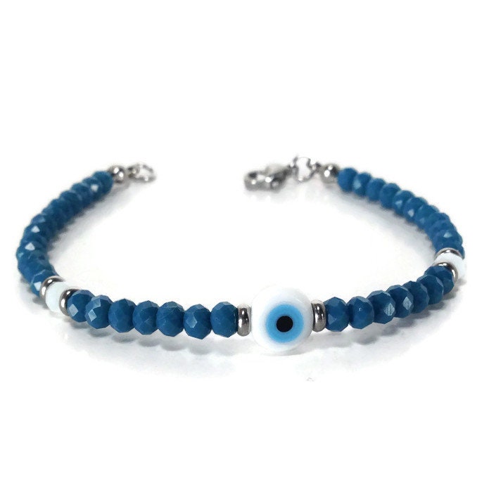 Bracelet Perles Oeil Bleu et Crystal - Bijou femme