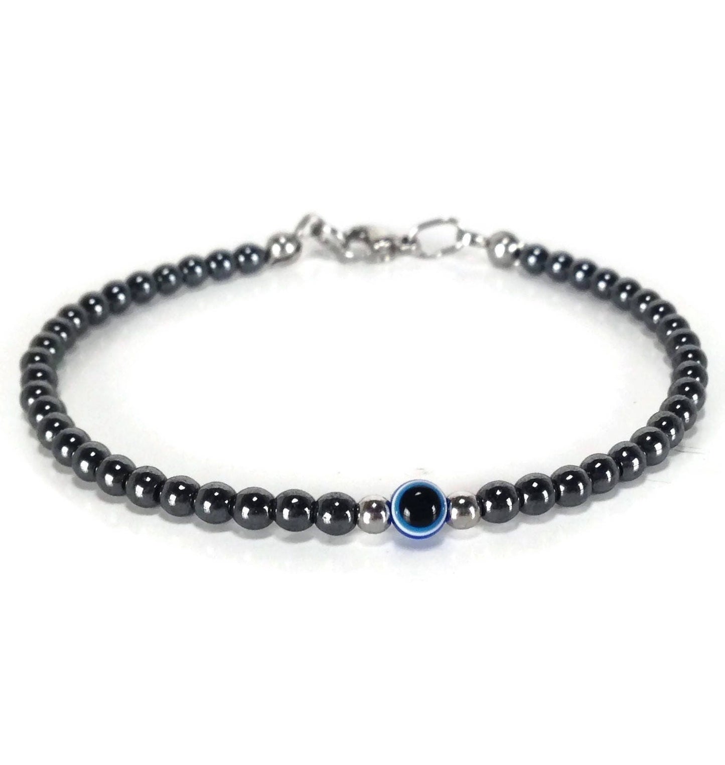Bracelet Hématite Oeil Bleu - Bijoux de protection en acier inoxydable