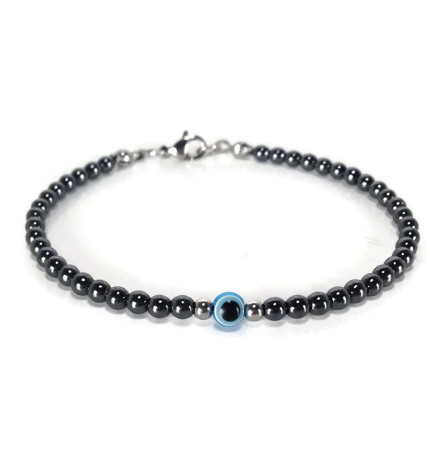 Bracelet hématite œil Bleu - Minimaliste - Porte Bonheur