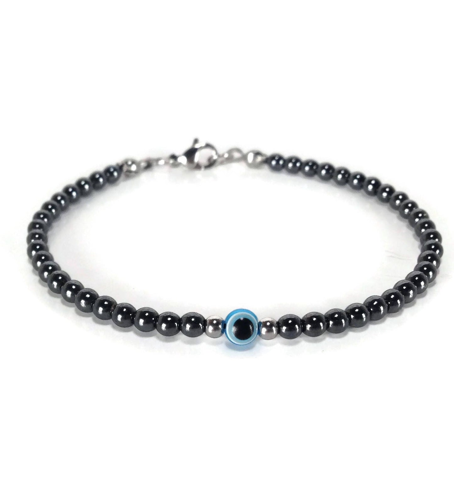 Bracelet hématite œil Bleu - Minimaliste - Porte Bonheur