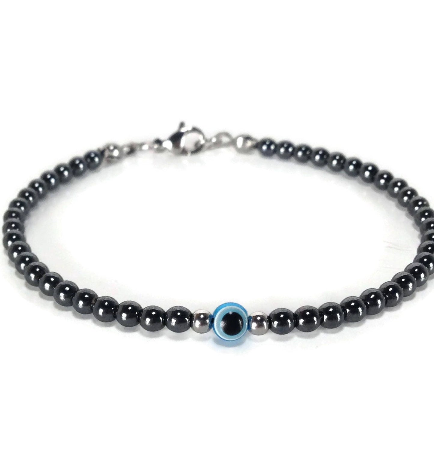 Bracelet hématite œil Bleu - Minimaliste - Porte Bonheur