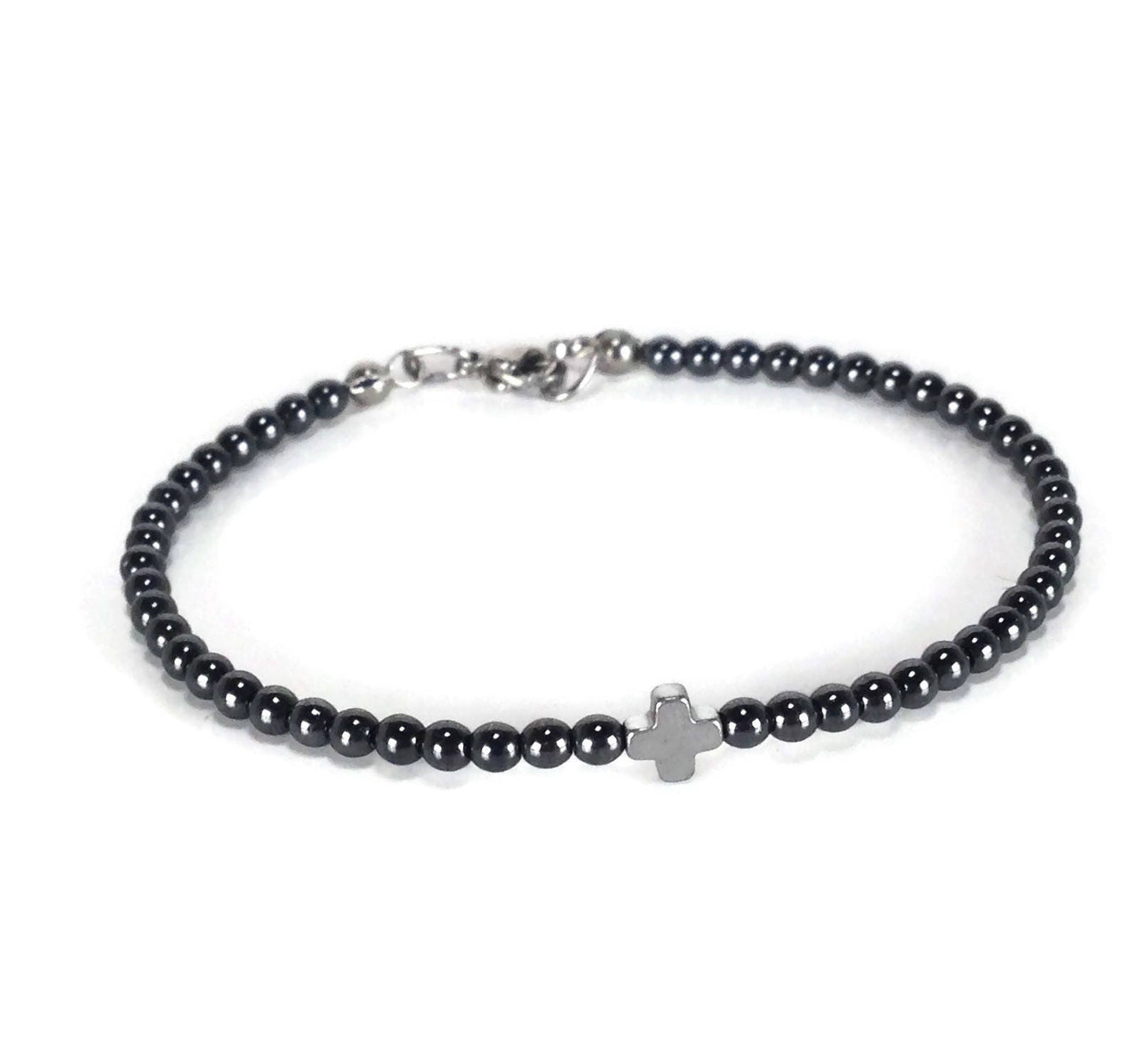 Bracelet acier inoxydable croix Hématite - Cadeau pour Elle ou pour Lui