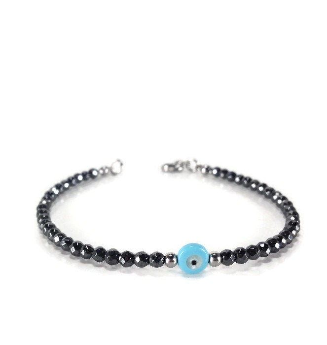 Bracelet Oeil Bleu Hématite - Bracelet Grec - Cadeau pour elle