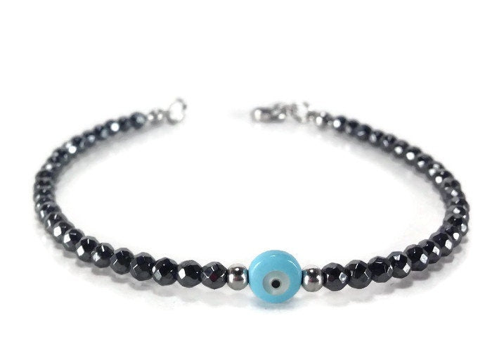 Bracelet Oeil Bleu Hématite - Bracelet Grec - Cadeau pour elle