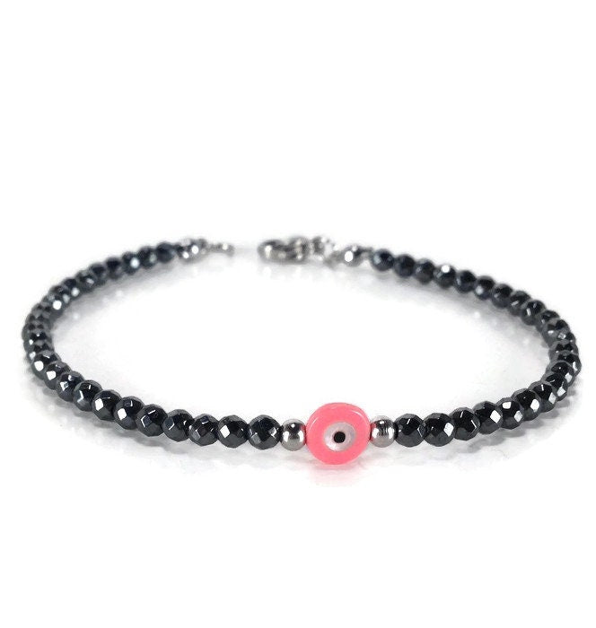 Bracelet hématite Oeil Rose- Cadeau pour elle