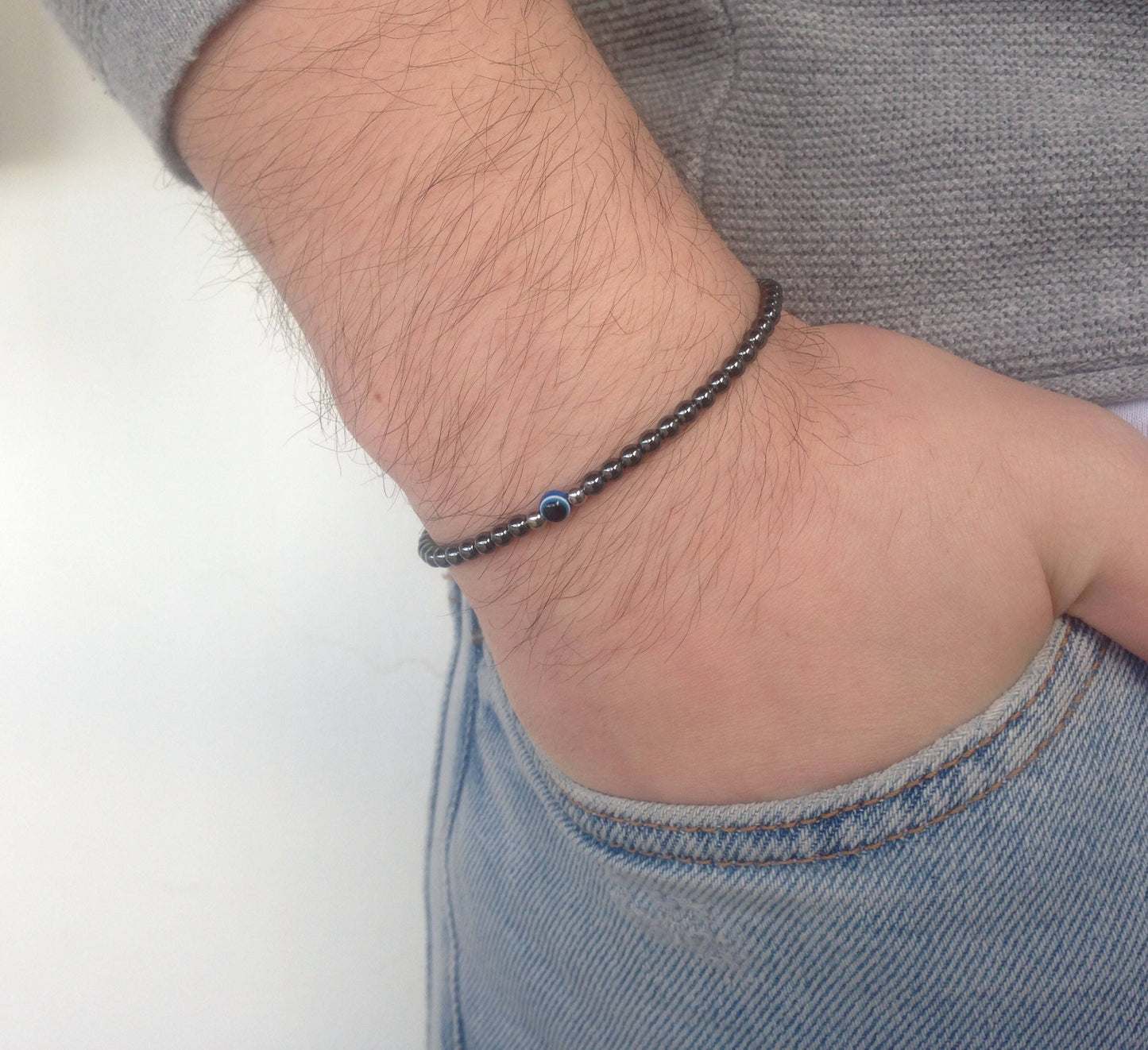 Bracelet Hématite Oeil Bleu - Bijoux de protection en acier inoxydable