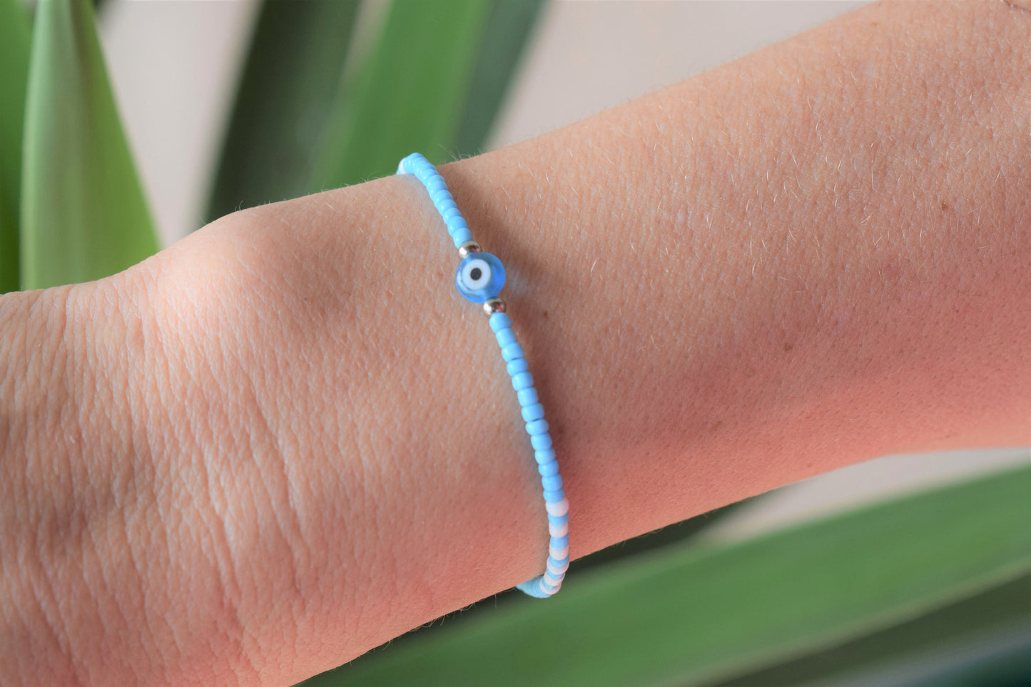 Bracelet Perles Rocailles Oeil Bleu - Minimaliste -