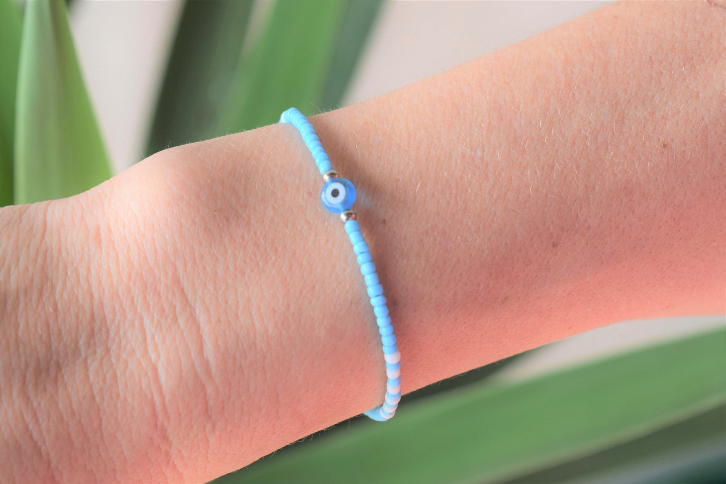 Bracelet Perles Rocailles Oeil Bleu - Minimaliste -