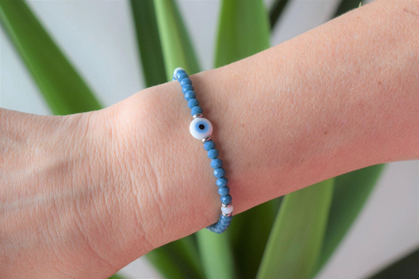 Bracelet Perles Oeil Bleu et Crystal - Bijou femme