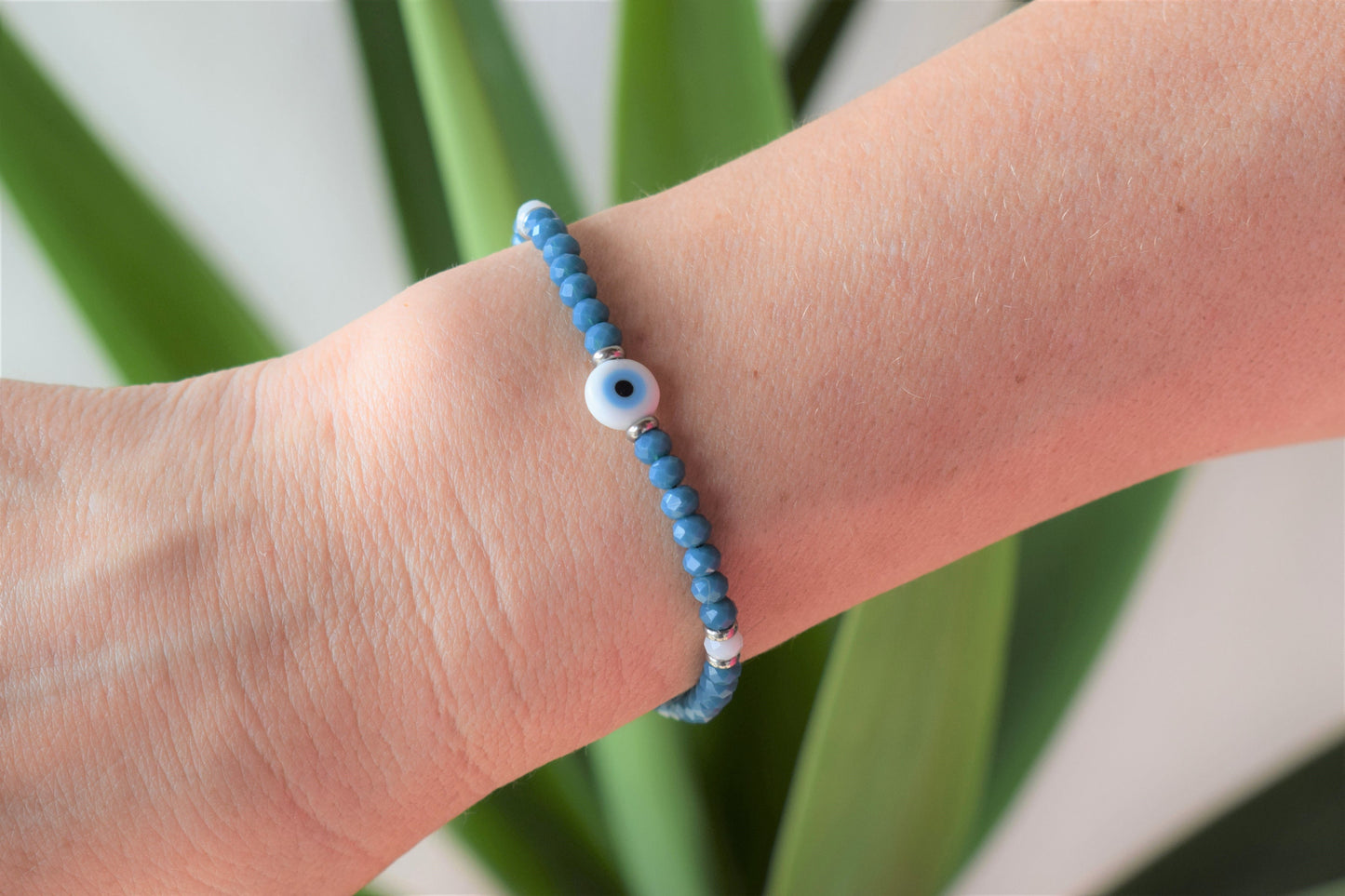 Bracelet Perles Oeil Bleu et Crystal - Bijou femme