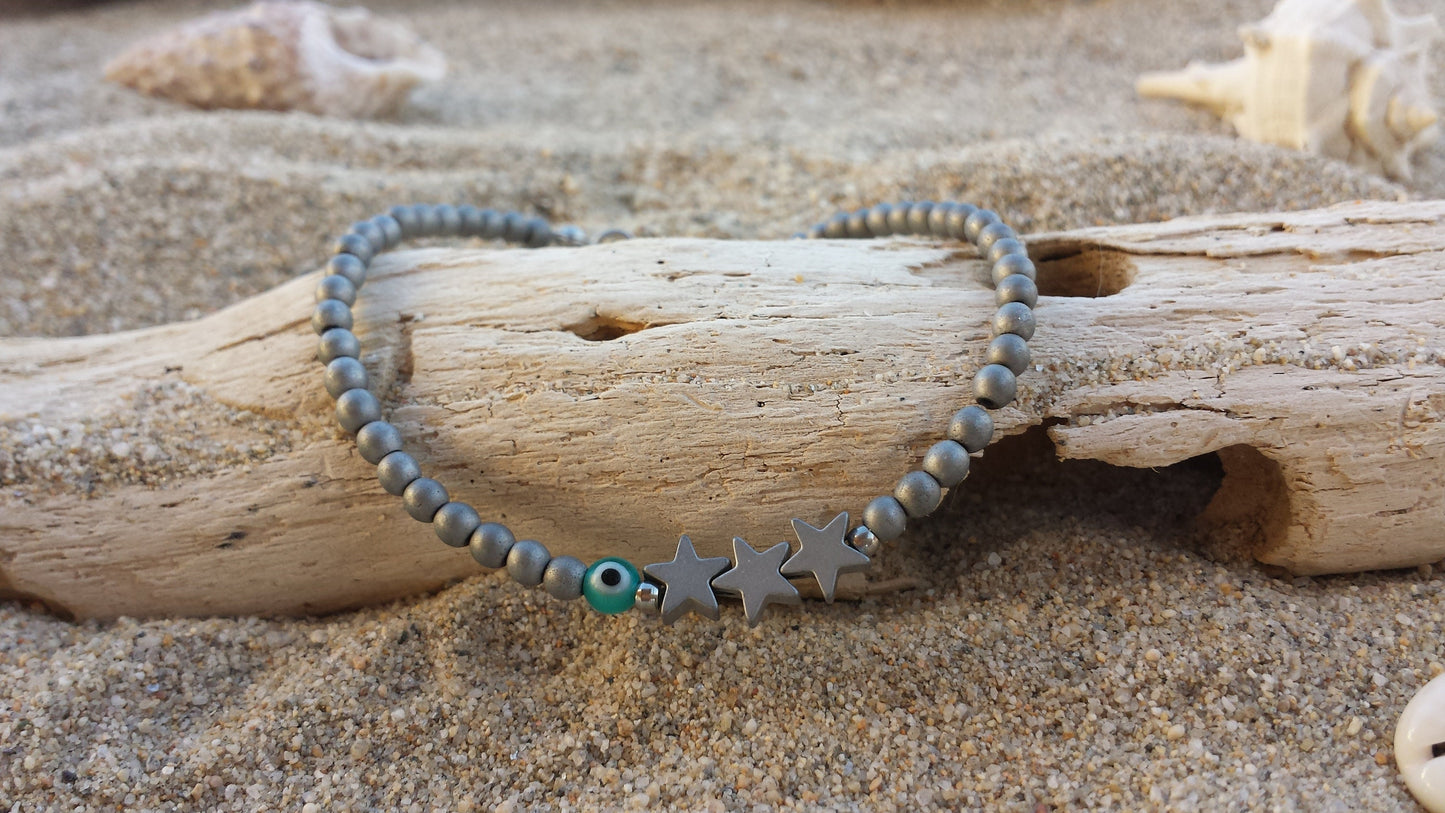 Evil Eye Star Hematite Bracelet - Gemstone bracelet