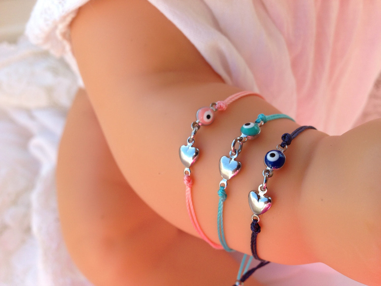 Bracelet Bébé Oeil Bleu et Coeur - Bracelet protection - Cadeau bébé
