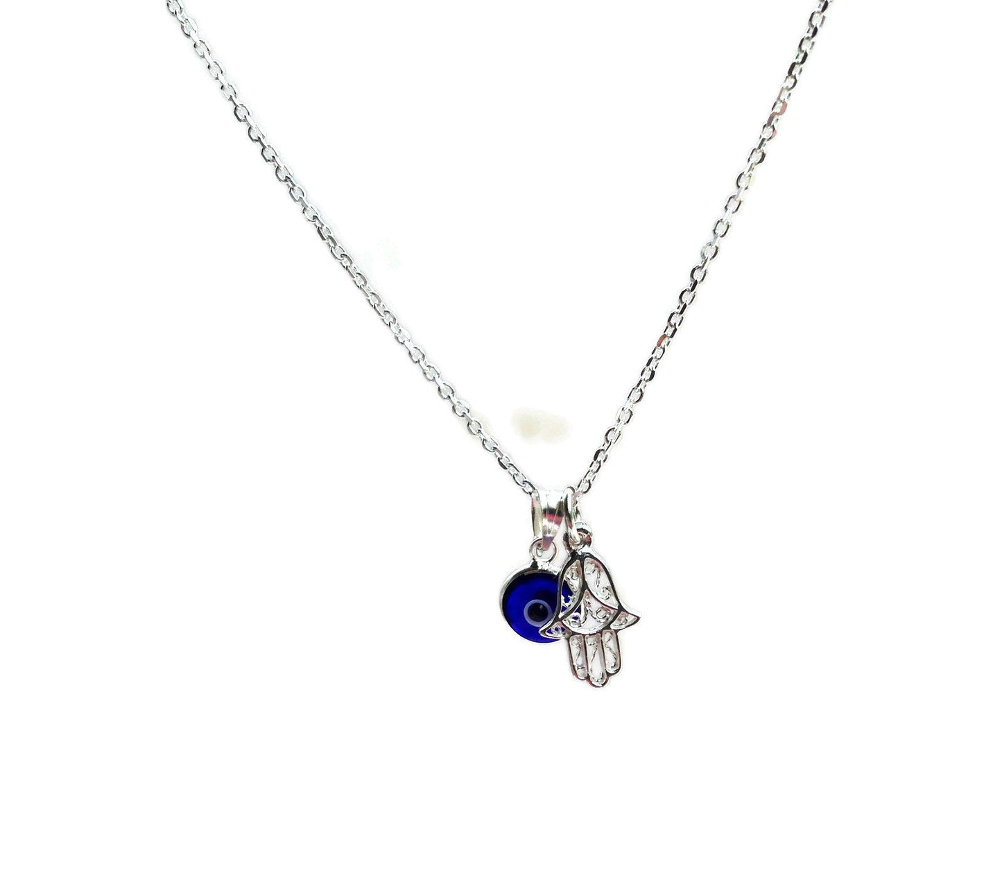 Evil Eye Hamsa Hand Necklace - Silver Necklace