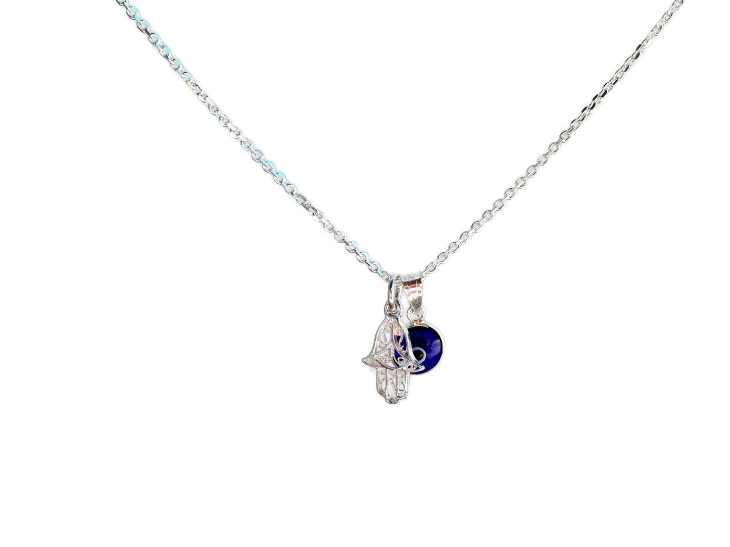 Evil Eye Hamsa Hand Necklace - Silver Necklace