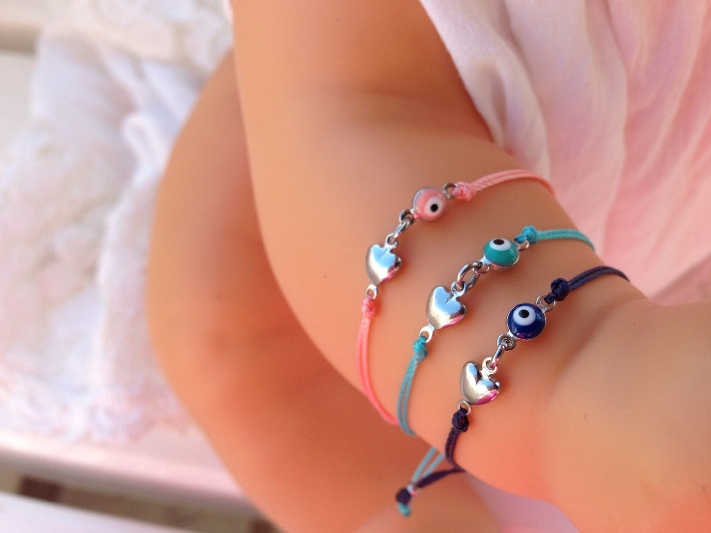 Bracelet Bébé Oeil Bleu et Coeur - Bracelet protection - Cadeau bébé