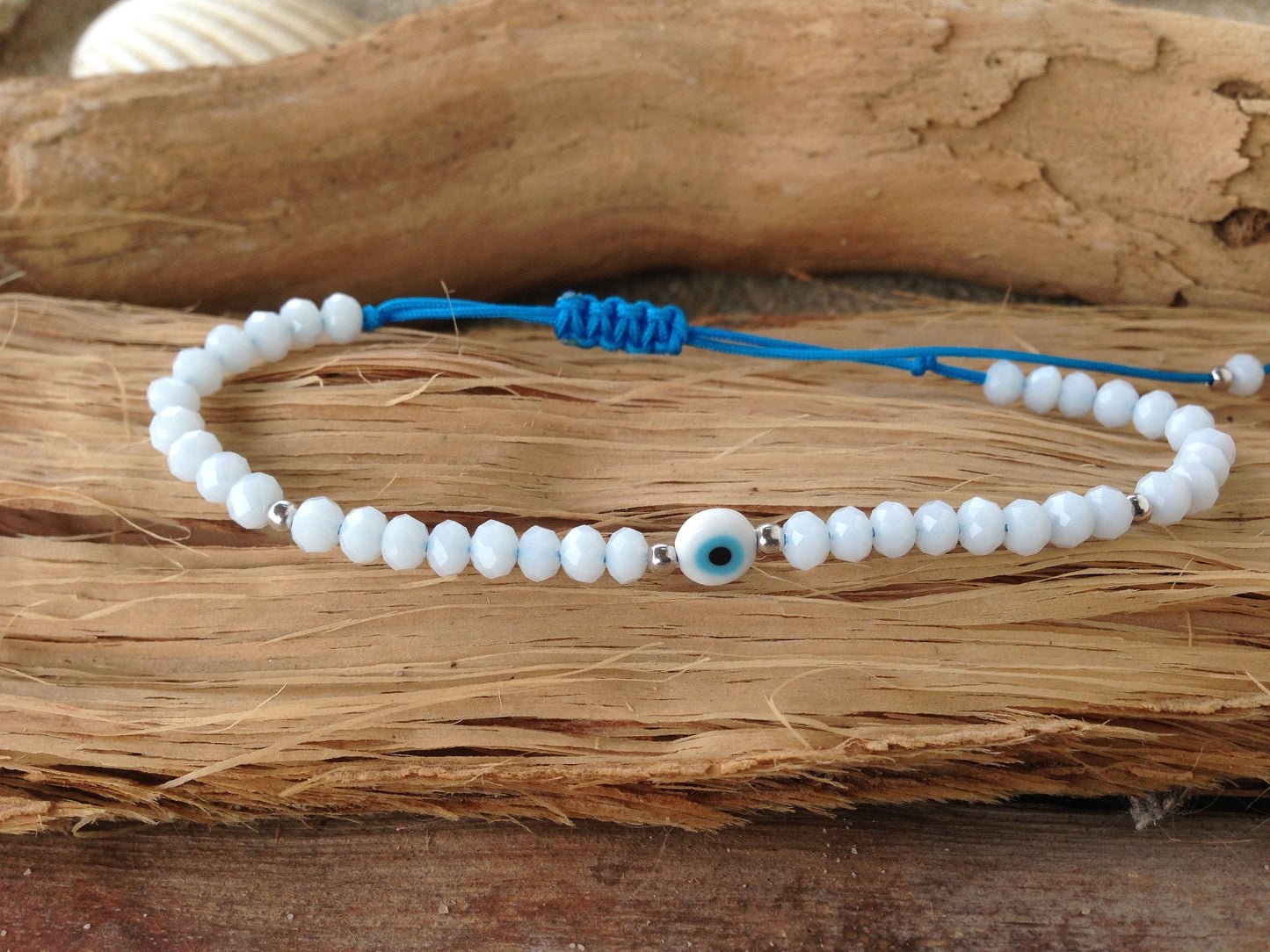 Bracelet perles de cristal œil bleu - Cadeau femme