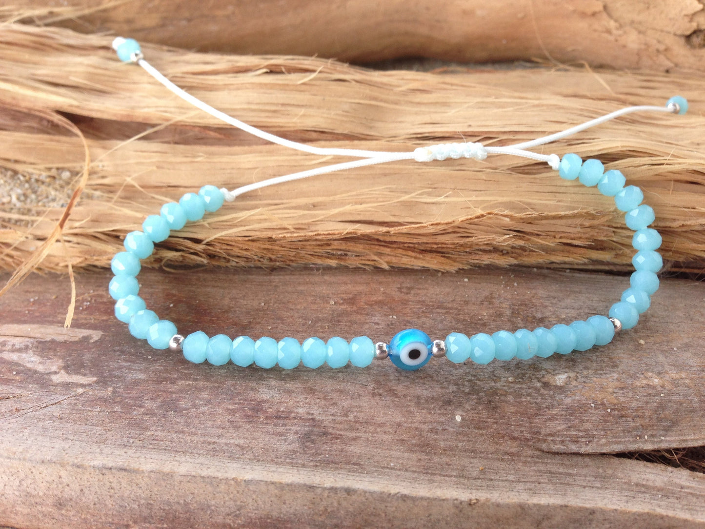 Bracelet perles de cristal œil bleu - Cadeau femme