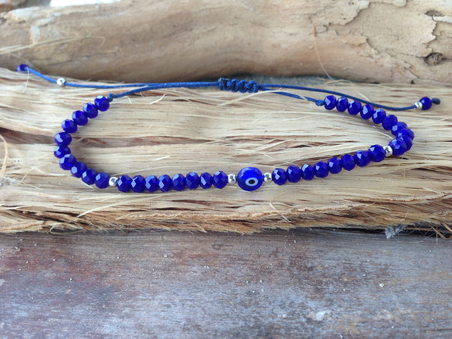 Bracelet perles de cristal œil bleu - Cadeau femme