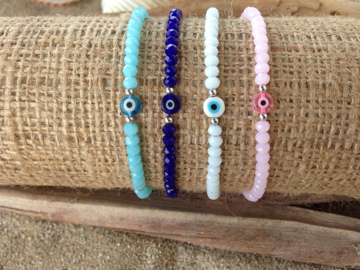 Bracelet perles de cristal œil bleu - Cadeau femme