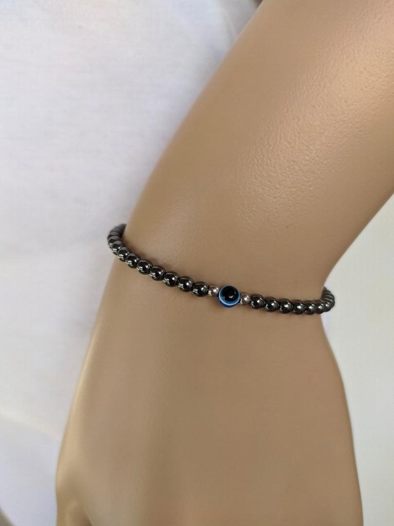 Bracelet Hématite Oeil Bleu - Bijoux de protection en acier inoxydable