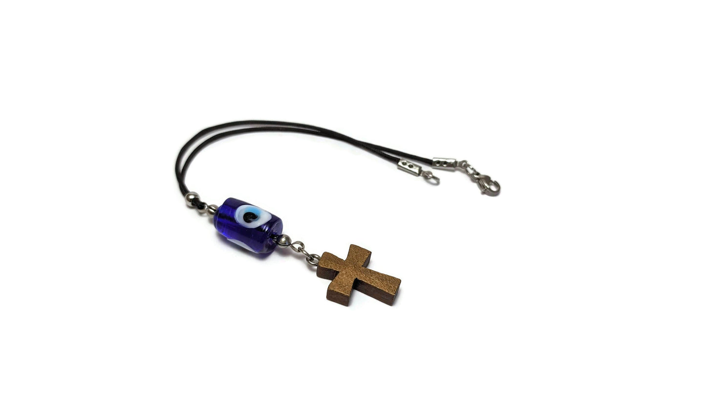Bijou Retroviseur Croix Oeil bleu - Accessoire de voiture