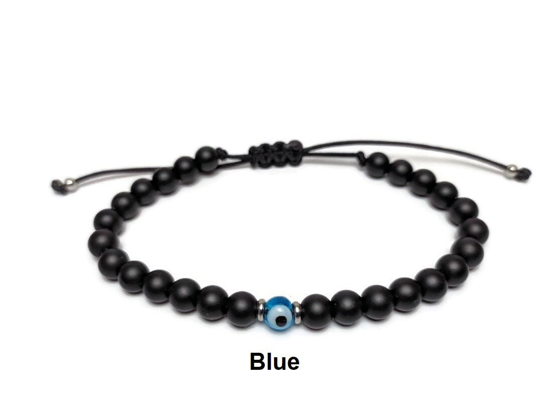 Bracelet Onyx Oeil Bleu Réglable - Cadeau pour elle ou pour lui