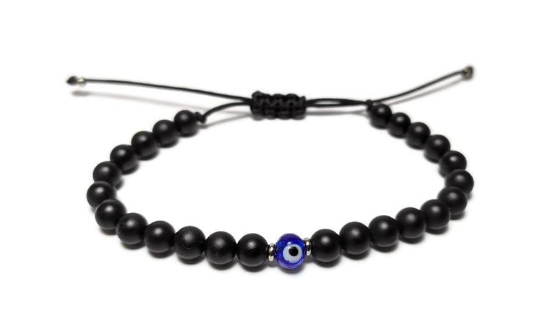 Bracelet Onyx Oeil Bleu Réglable - Cadeau pour elle ou pour lui