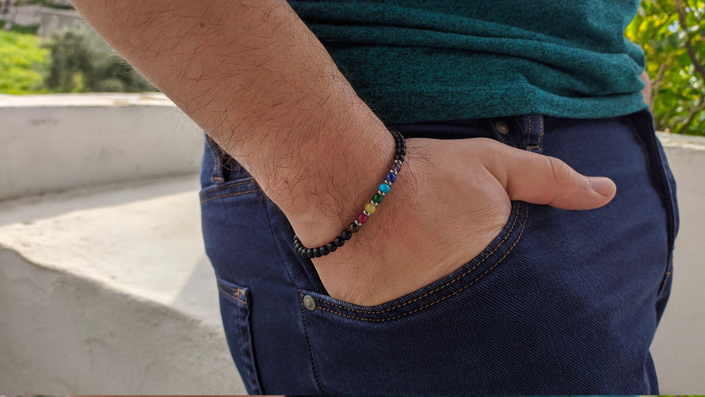 Bracelet 7 chakras homme - Bracelet onyx - cadeau pour lui - bijou méditation