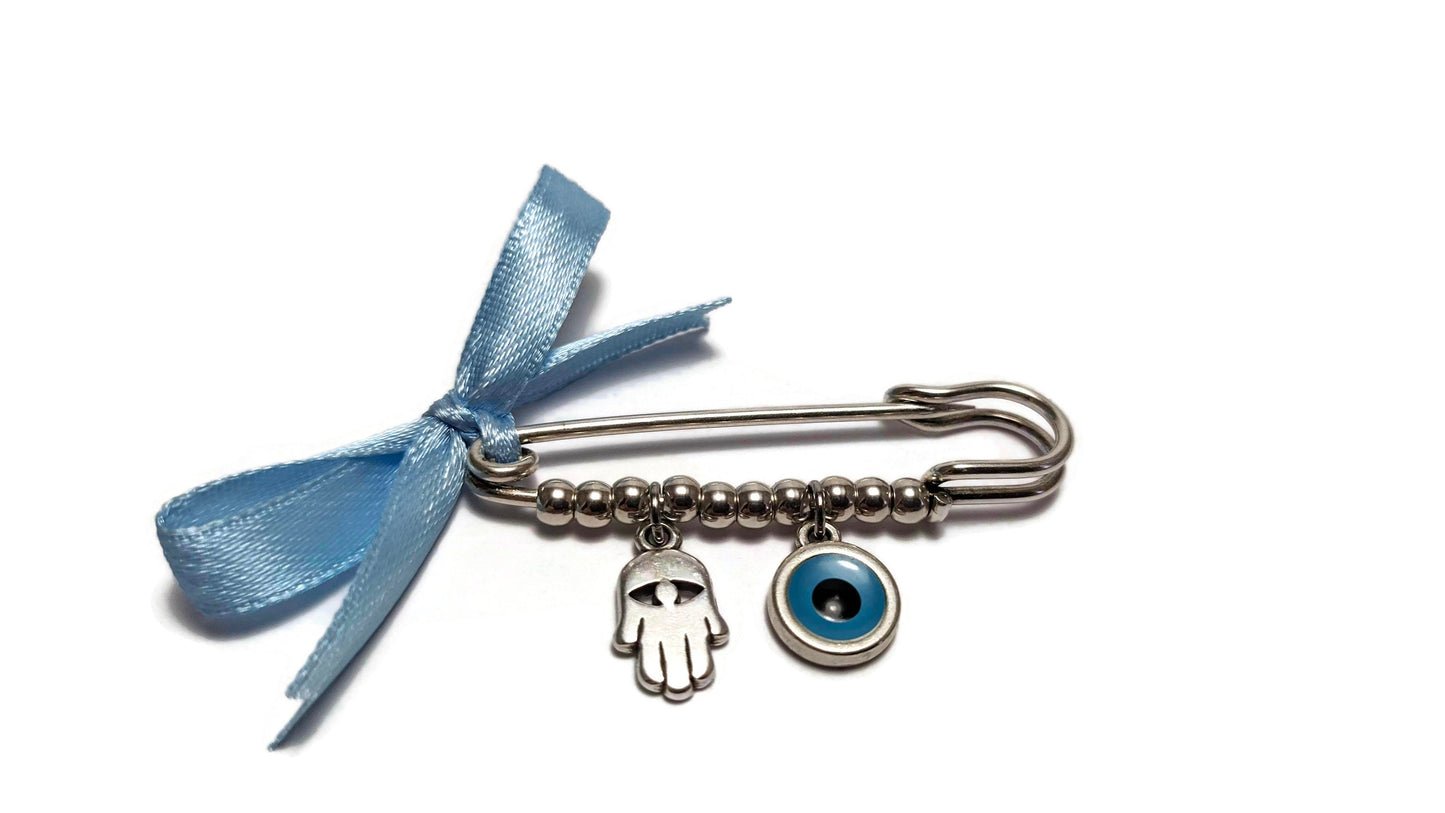 Broche Main de Fatma Oeil Bleu - Protection bébé - Porte Bonheur Grec