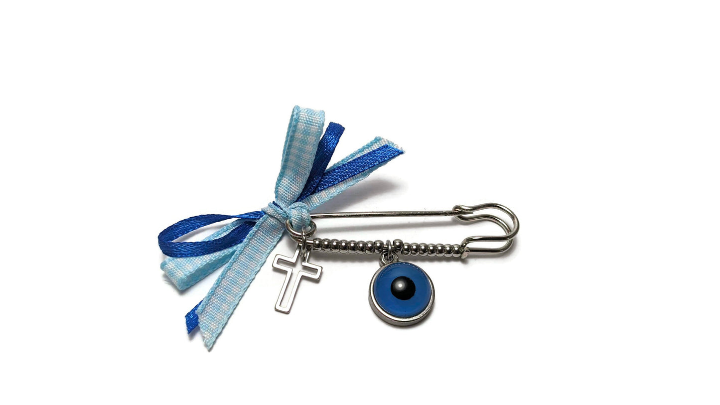 Broche bébé oeil bleu en acier inoxydable - Cadeau naissance