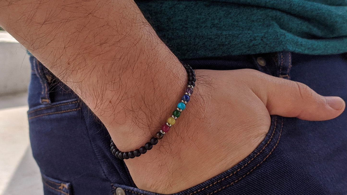 Bracelet pierres précieuses 7 chakras homme - Cadeau homme