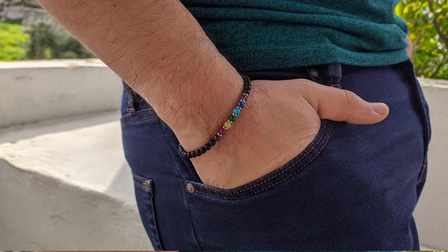 Bracelet pierres précieuses 7 chakras homme - Cadeau homme