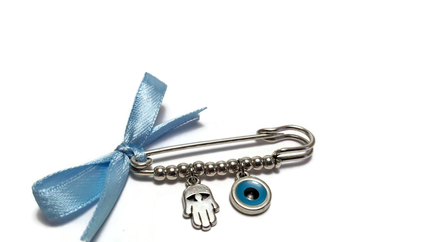 Broche Main de Fatma Oeil Bleu - Protection bébé - Porte Bonheur Grec