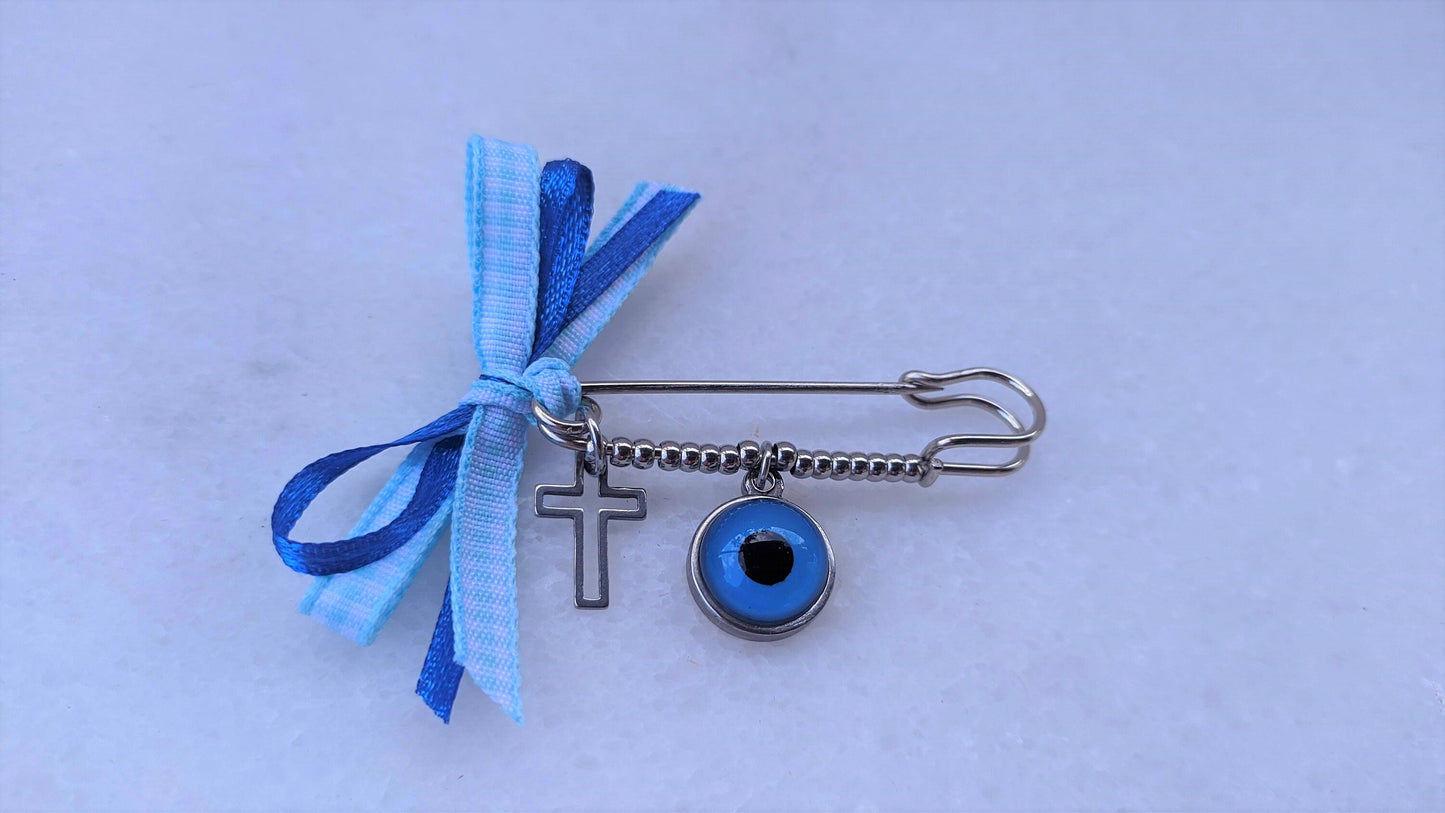Broche bébé oeil bleu en acier inoxydable - Cadeau naissance