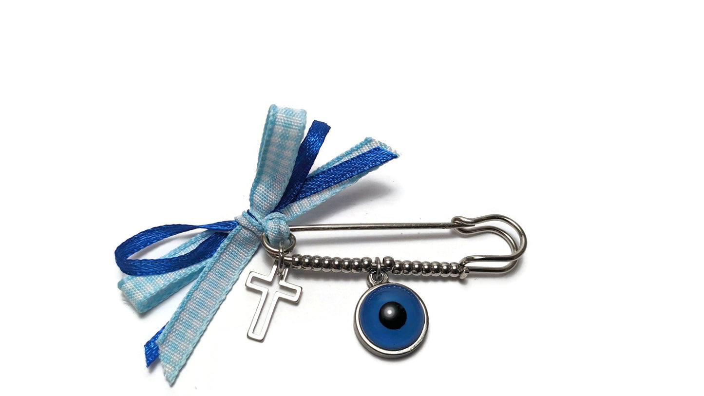 Broche bébé oeil bleu en acier inoxydable - Cadeau naissance