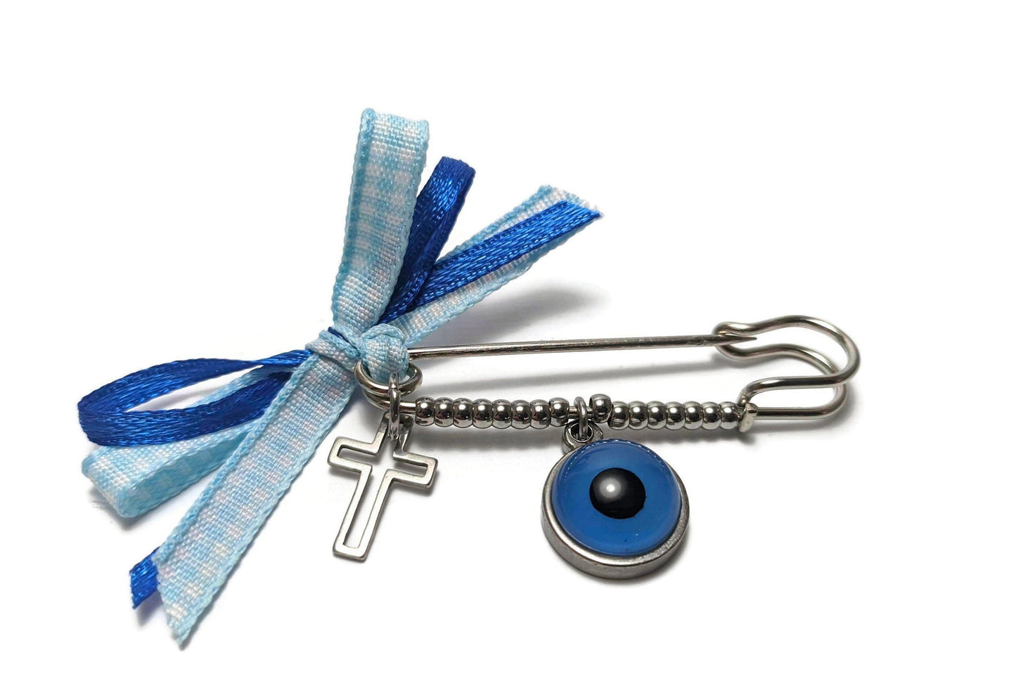 Broche bébé oeil bleu en acier inoxydable - Cadeau naissance